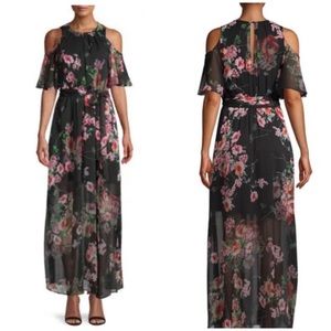 CALVIN KLEIN MOODY FLORAL MAXI CHIFFON DRESS